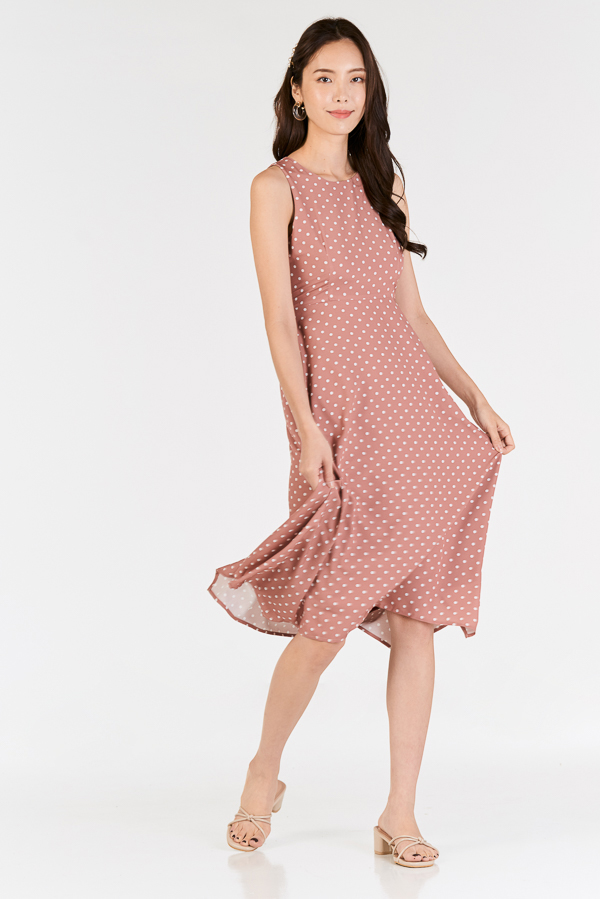 pink polka dot midi dress