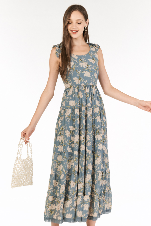 dusty blue floral maxi dress