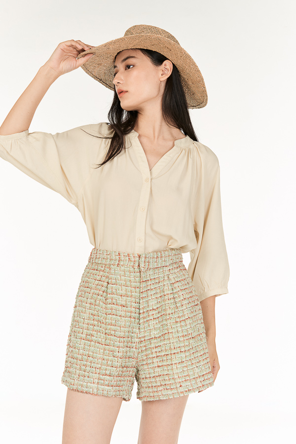 Kaelie Tweed Shorts in Green | The 